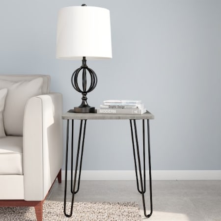 HASTINGS HOME End Table with Hairpin Legs, Modern Industrial Style Decor, Woodgrain and Steel Accent Furniture 625505INT